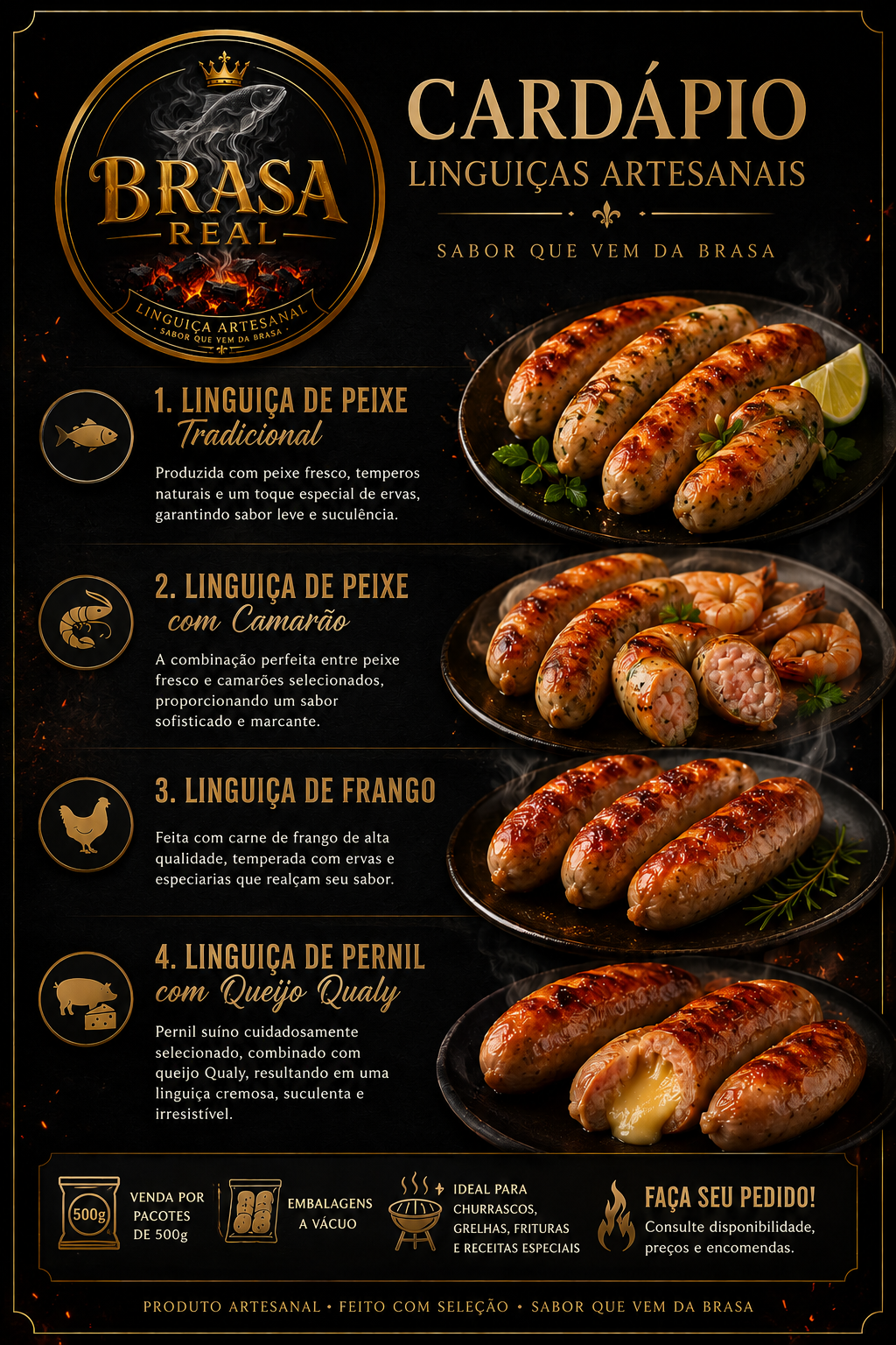 Cardápio Brasa Real com os sabores disponíveis